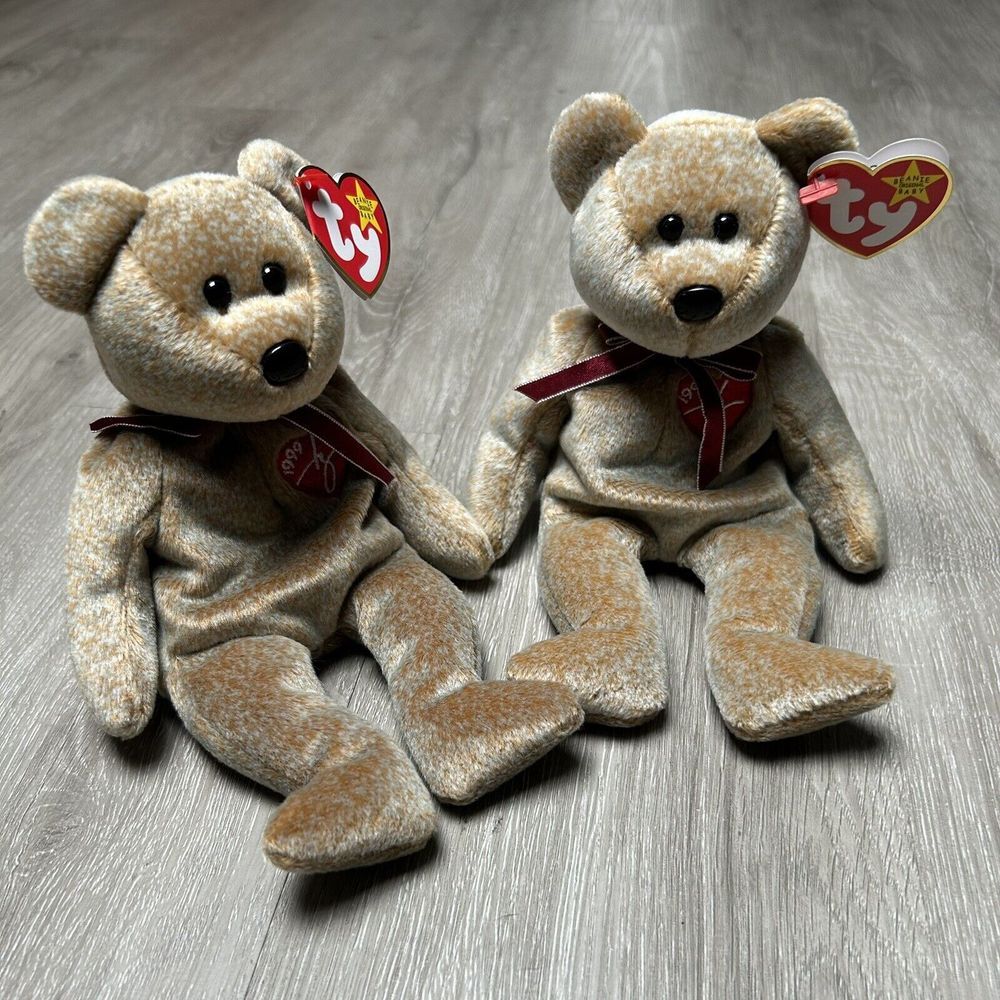 2 lot 1999 SIGNATURE‎ BEARS ~ Ty Beanie Babies 8" new With Tag Errors
